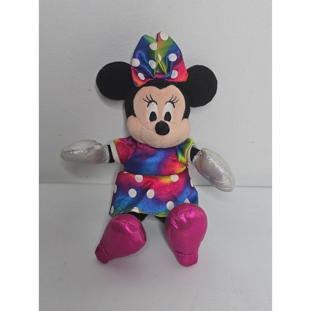 TY Beanie DISNEY Sparkle MINNIE MOUSE Plush Rainbow & Polka Dot Dress 8" 2014